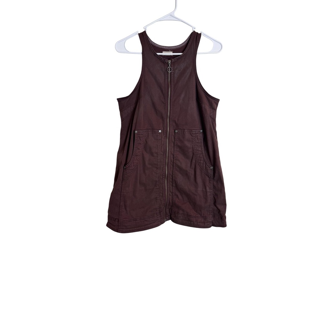 Pilcro Dress Womens 6P Brown Zip Front Tank Utility Mini Pinafore Casual Travel